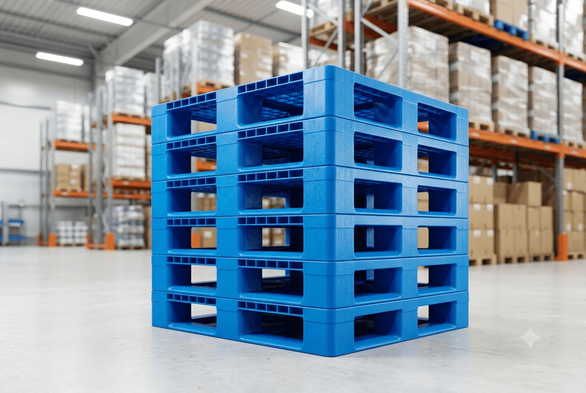Stack of plastic pallets